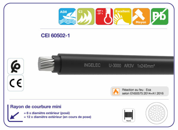 AR3V CÂBLE RIGIDE ALUMINIUM 1.8/3 (3.6)KV | archibat