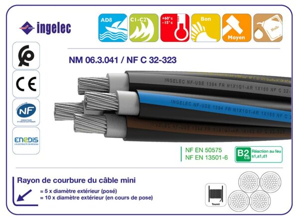 CÂBLE SANS HALOGENE NON ARME FR-N1 X1 G1-AR QUADRA | archibat