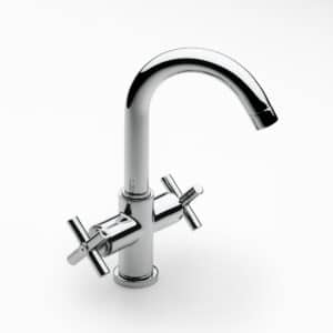 Lavabo monotrou à bec tube mobile haut livré avec vidage automatique en laiton et flexibles d'alimentation| ARCHIBAT MAROC