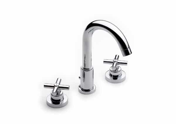 Lavabo 3 trous sur gorge à bec tube mobile central livré avec vidage automatique en laiton et flexibles d'alimentation | archibat MAROC