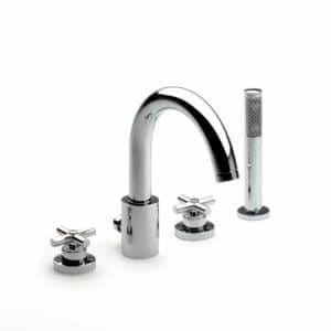 Bain-douche 4 trous sur gorge avec inverseur automatique, douchette à main et flexible de 1,75 m | archibat MAROC