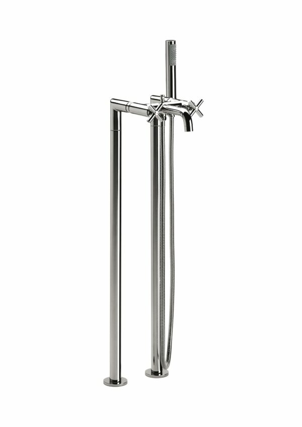 Bain-douche sur colonnes d'alimentation verticales avec inverseur automatique, douchette à main, flexible de 1,70 m et support articulé attenant à la colonne | archibat MAROC