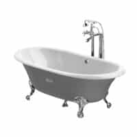 Baignoire fonte émaillée ovale avec fond antidérapant, extérieur gris | archibat MAROC